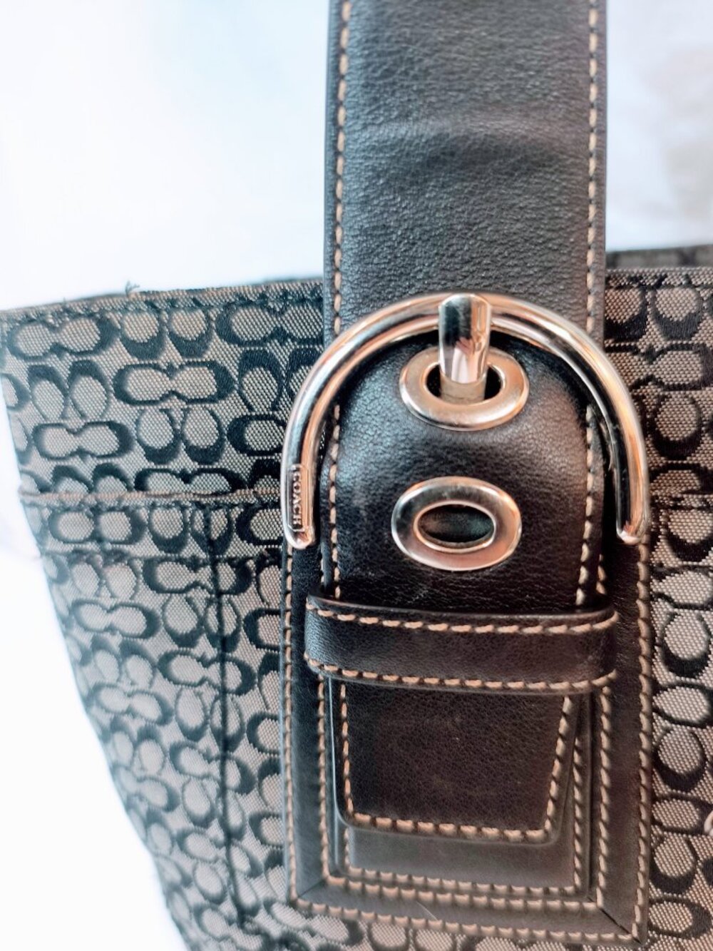 COACH Soho Signature Small Black Gray Canvas Satchel, Style F12310 - Picture 11 of 15